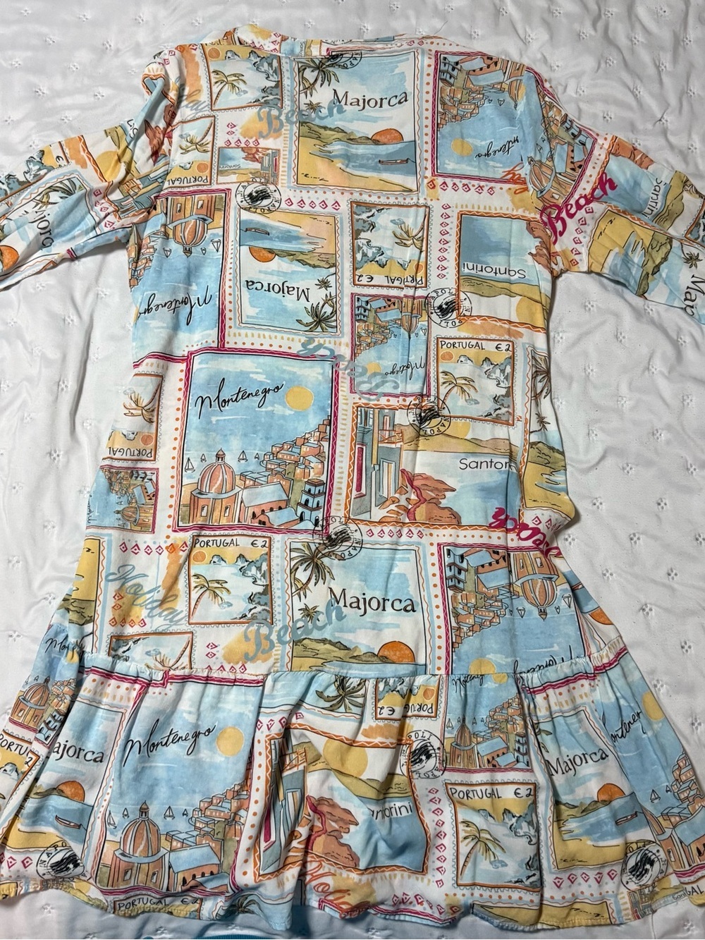 Mlle Gabrielle Pastel Blue & Sand Postcard-Print Button Dress - Picture 3 of 3